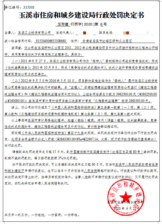 隐名-玉溪工业投资有限公司在玉溪研和工业园区2011、2012年公租房建设项目中未采用公开招标的方式确定施工监理单位案行政处罚公示.jpg
