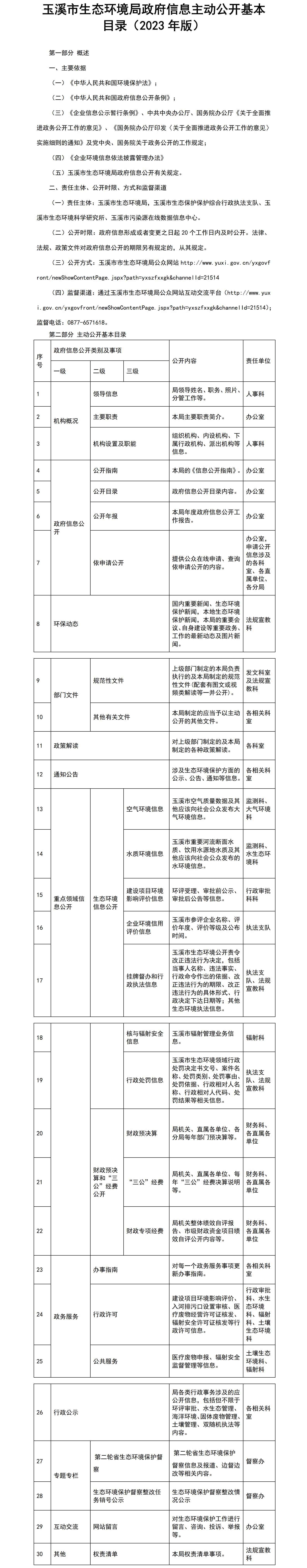玉溪市生态环境局政府信息主动公开基本目录（2023年版）.jpg