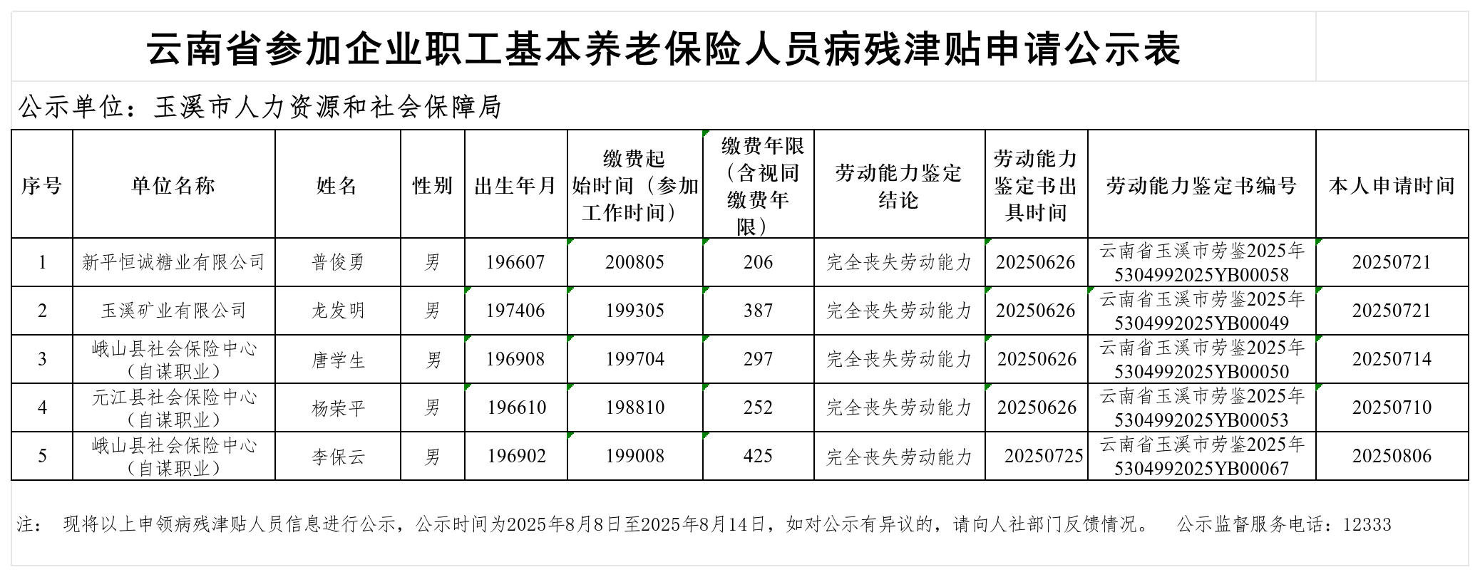 云南省参加企业职工基本养老保险人员病残津贴申请公示表_Sheet1.png